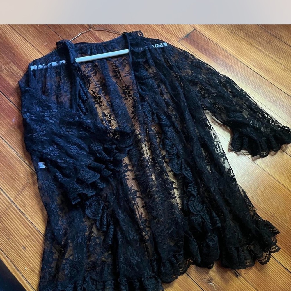 Elegant Black Lace Women's Kimono